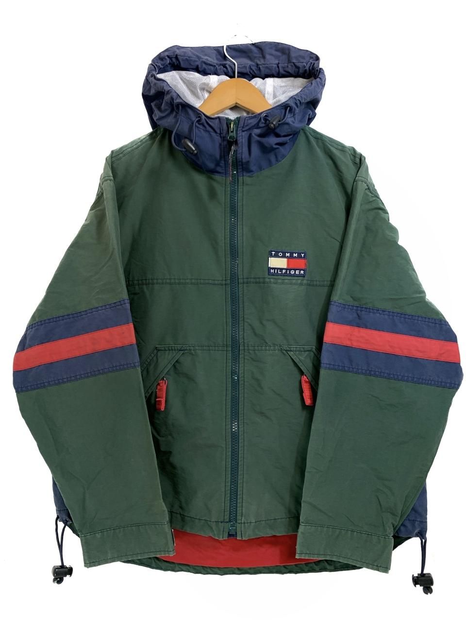 90s TOMMY HILFIGER Logo Nylon Jacket 深緑 L トミーヒルフィガー ...