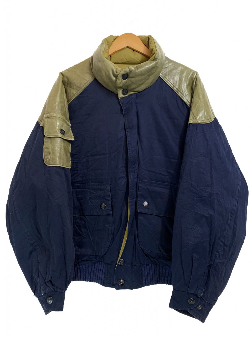 90s NAUTICA Cotton-Leather Down Jacket 紺オリーブ L