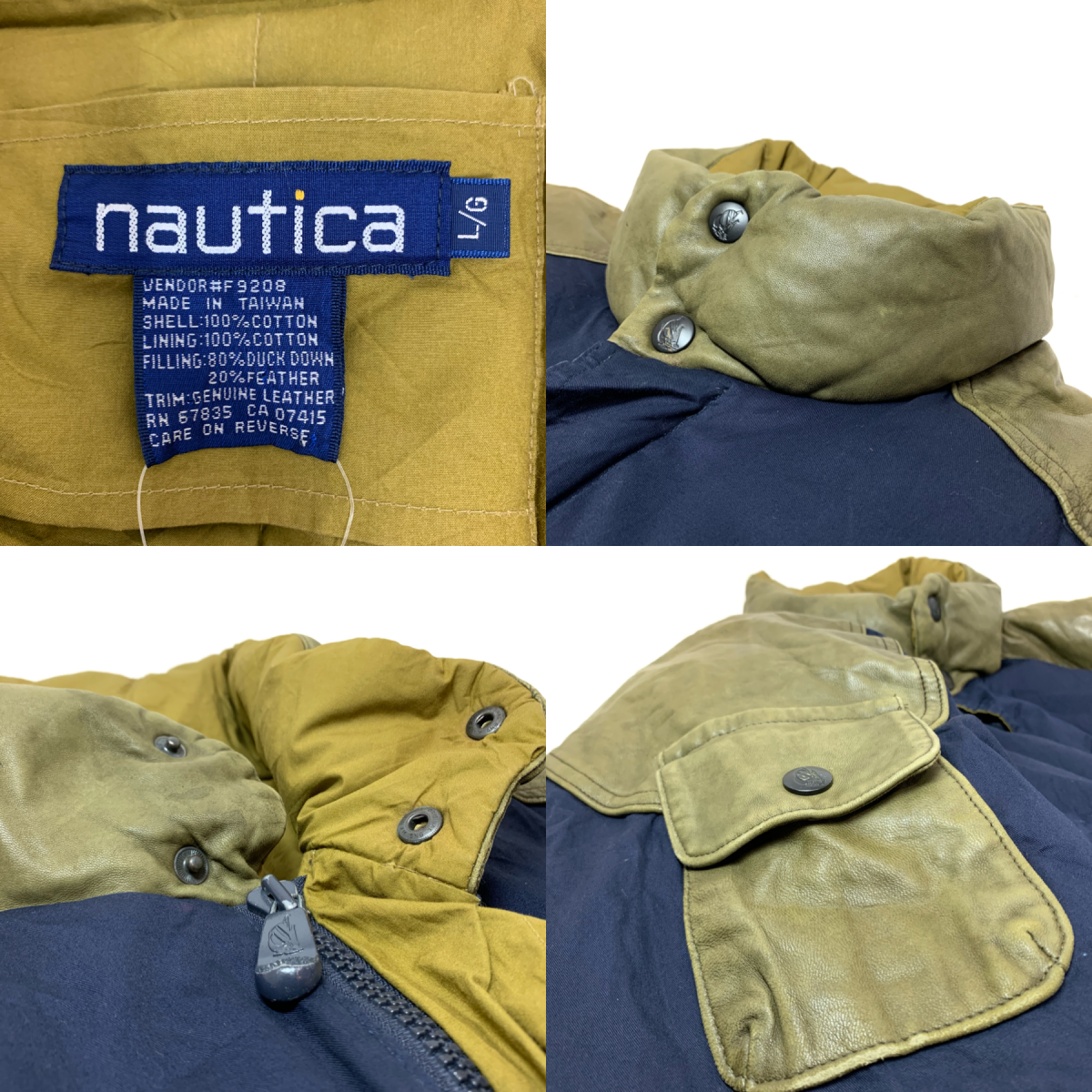 90s NAUTICA Cotton-Leather Down Jacket 紺オリーブ L 90s NAUTICA Cotton-Leather Down Jacket 紺オリーブ L