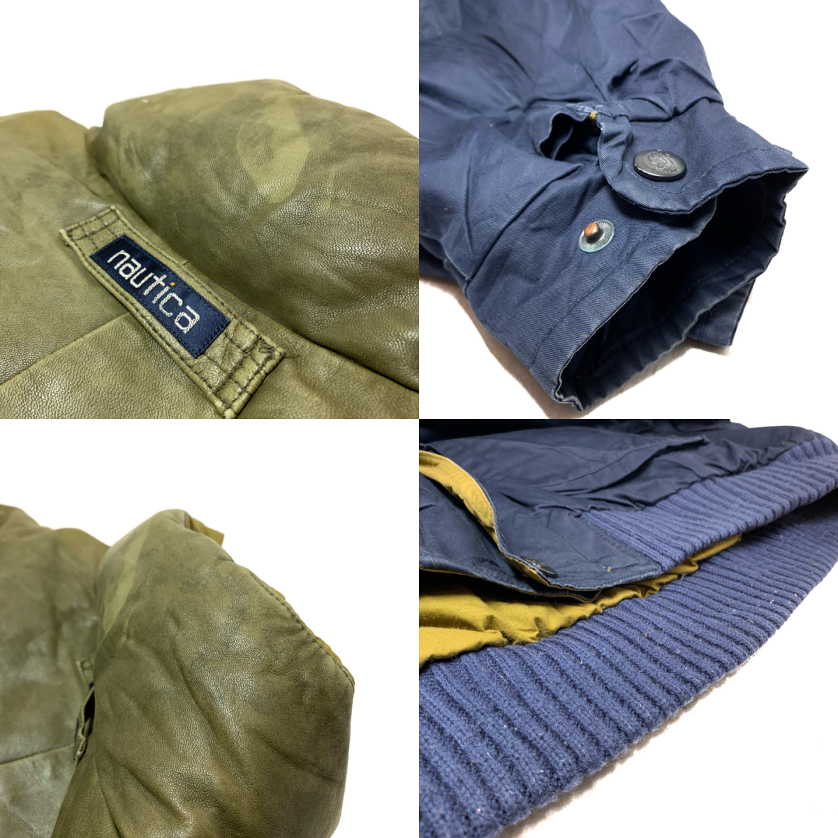 90s NAUTICA Cotton-Leather Down Jacket 紺オリーブ L 90s NAUTICA Cotton-Leather Down Jacket 紺オリーブ L
