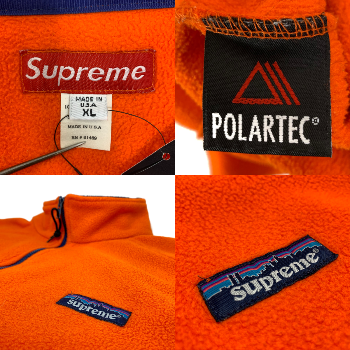 USA製 98AW SUPREME patagonia Logo Fleece Jacket オレンジ XL 90s