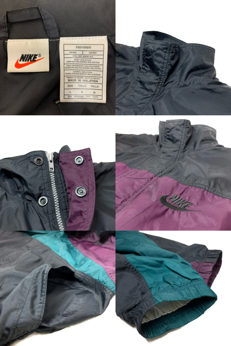 90s NIKE Logo Nylon Jacket 黒緑紫 L ナイキ ナイロンジャケット 