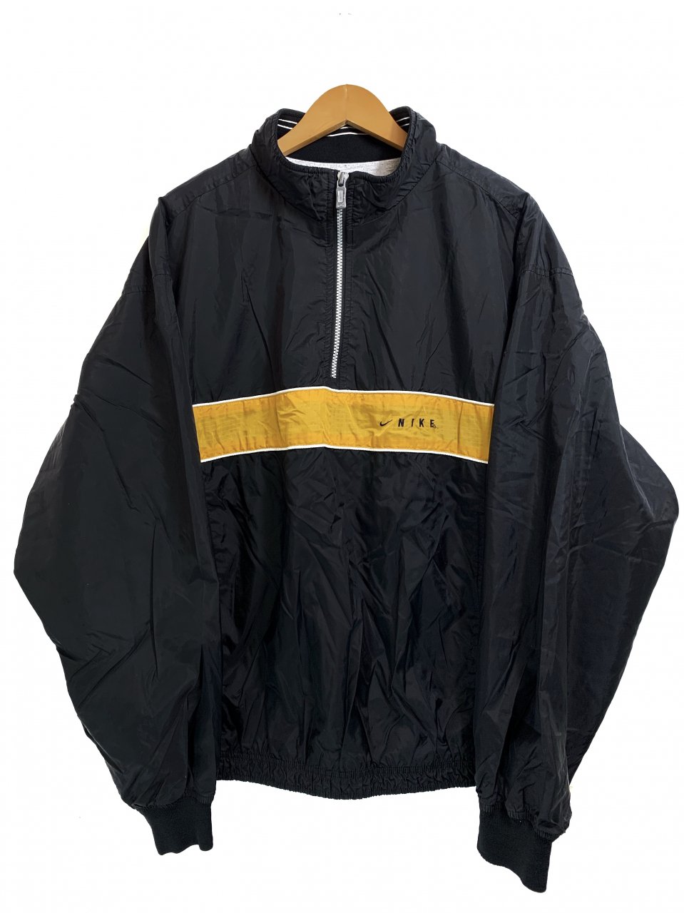 90s NIKE Half-Zip Nylon Pullover Jacket 黒黄 XL 銀タグ ナイキ