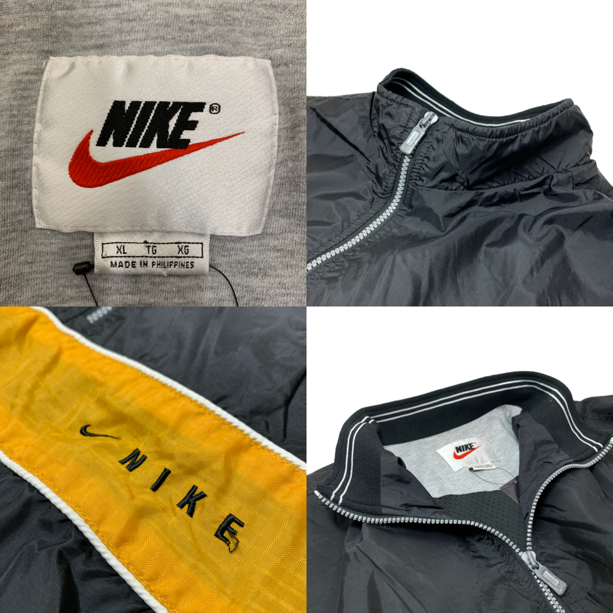 90s NIKE Half-Zip Nylon Pullover Jacket 黒黄 XL 銀タグ ナイキ