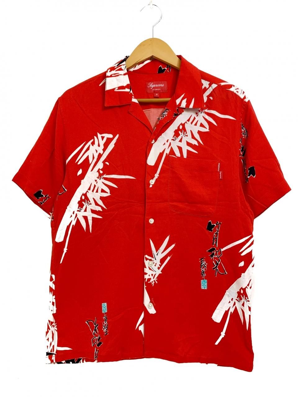 13SS SUPREME Bamboo Shirt 赤 S シュプリーム バンブーシャツ アロハ ...