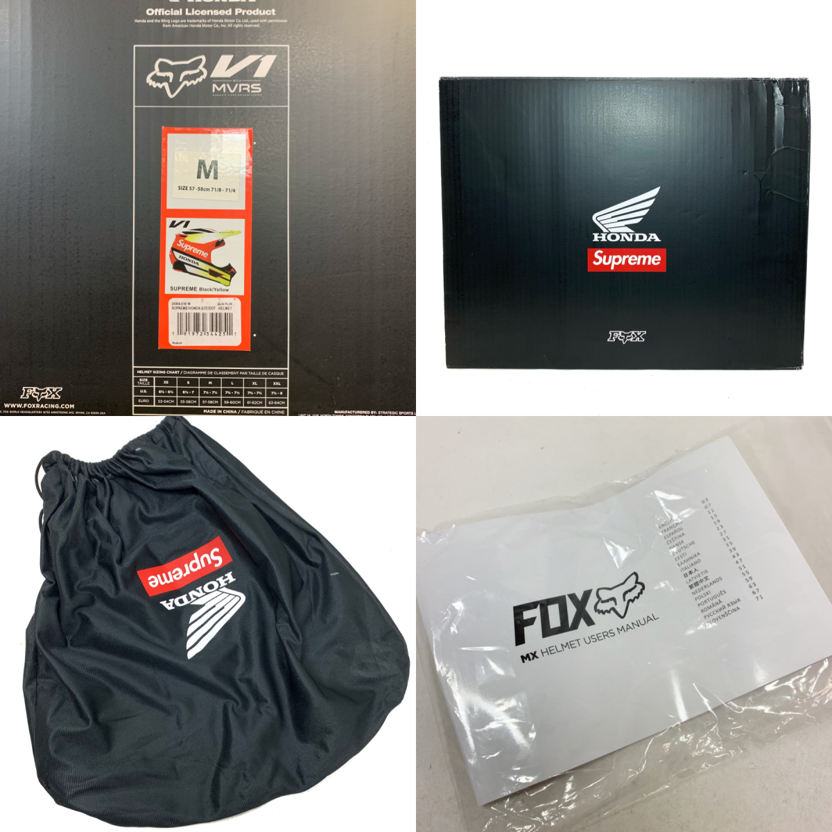 新品 19AW SUPREME × HONDA FOX RACING V1 Helmet 黒黄 M 新品 19AW SUPREME × HONDA FOX RACING V1 Helmet 黒黄 M