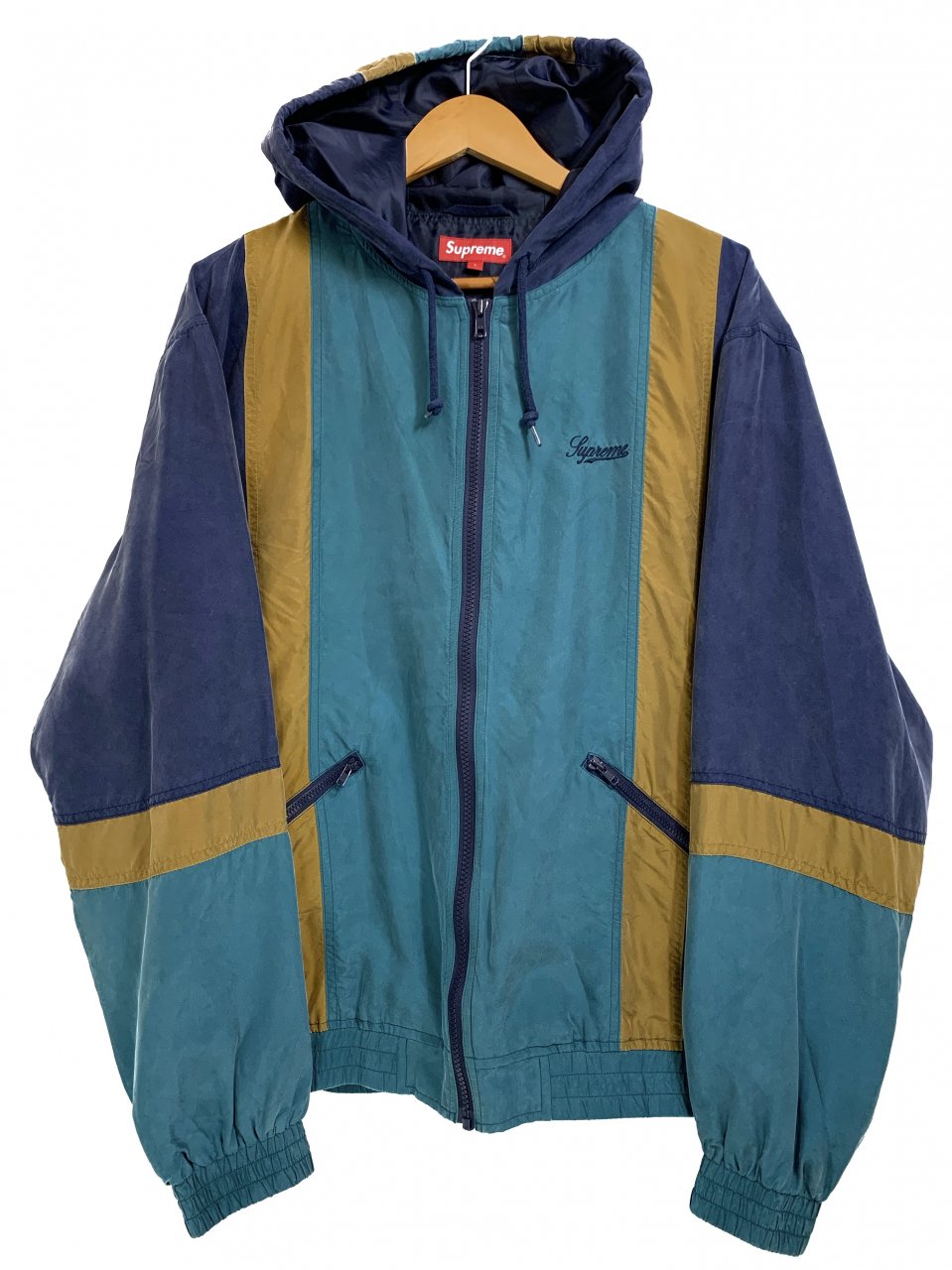 17SS SUPREME Silk hooded Jacket 緑紺ベージュ L シュプリーム フード