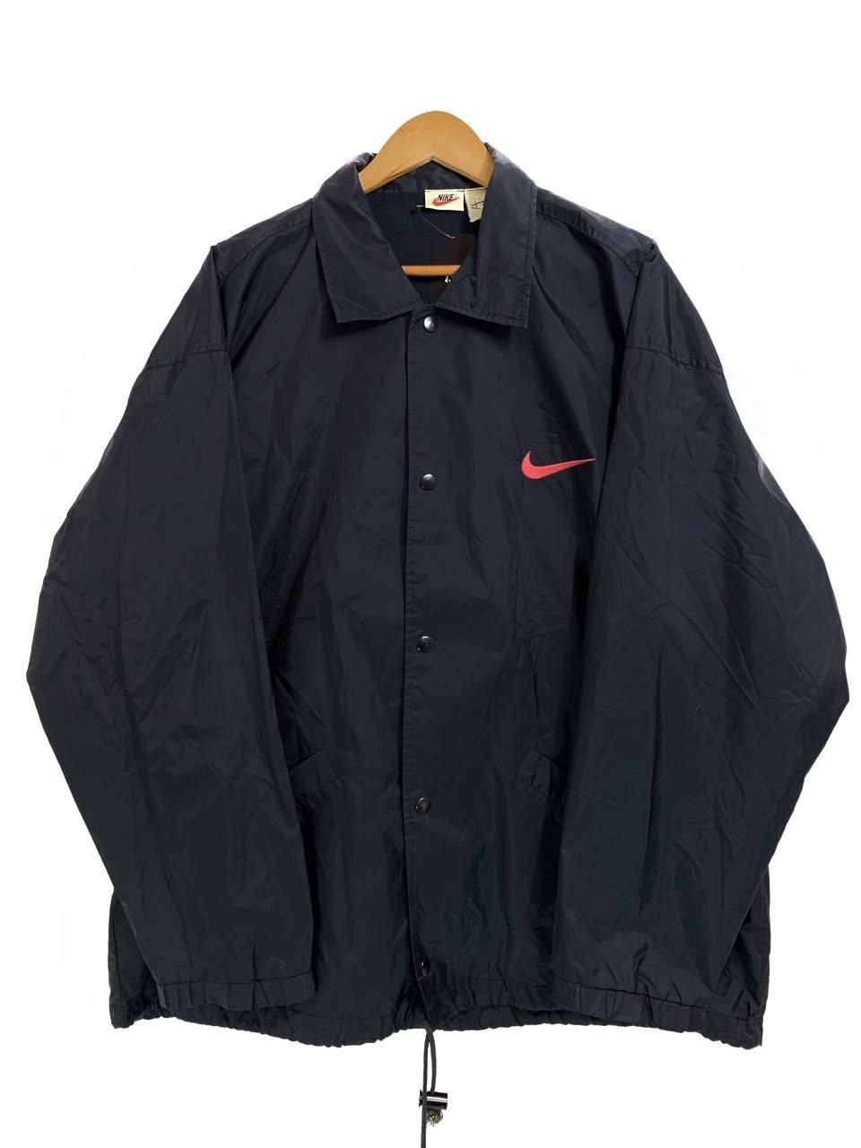 90s NIKE Logo Nylon Coach Jacket 黒 XL相当 銀タグ ナイキ コーチ ...