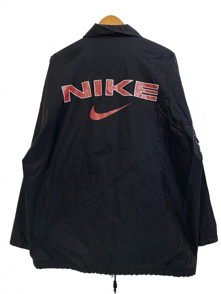 90s NIKE Logo Nylon Coach Jacket 黒 XL相当 銀タグ ナイキ コーチ ...