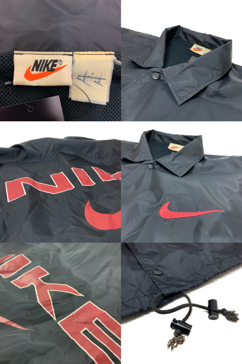 90s NIKE Logo Nylon Coach Jacket 黒 XL相当 銀タグ ナイキ コーチ 