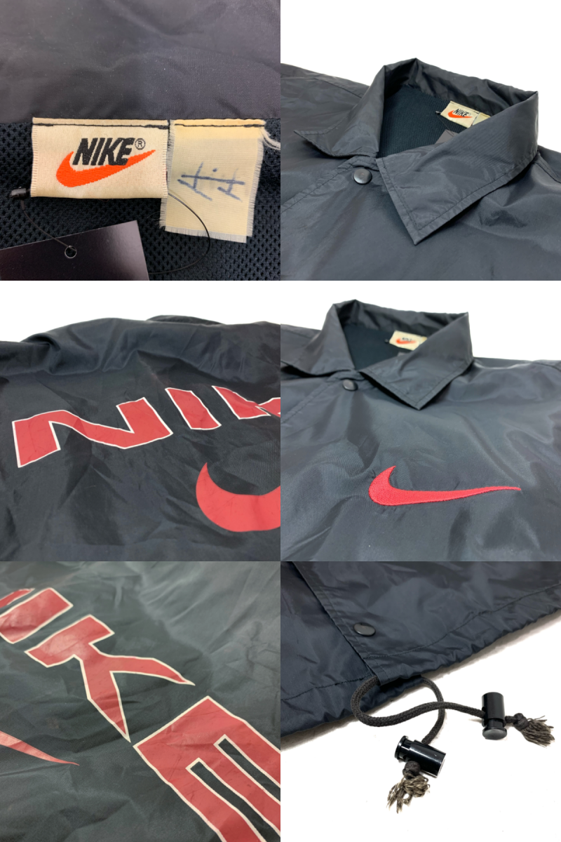 90s NIKE Logo Nylon Coach Jacket 黒 XL相当 銀タグ ナイキ コーチ