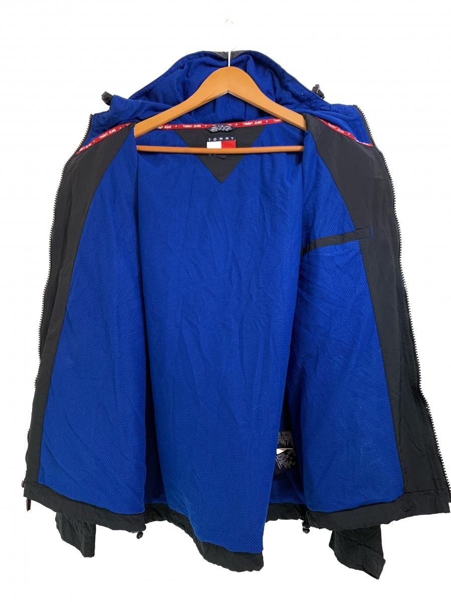 90s TOMMY JEANS Hooded Nylon Jacket 黒 L トミージーンズ
