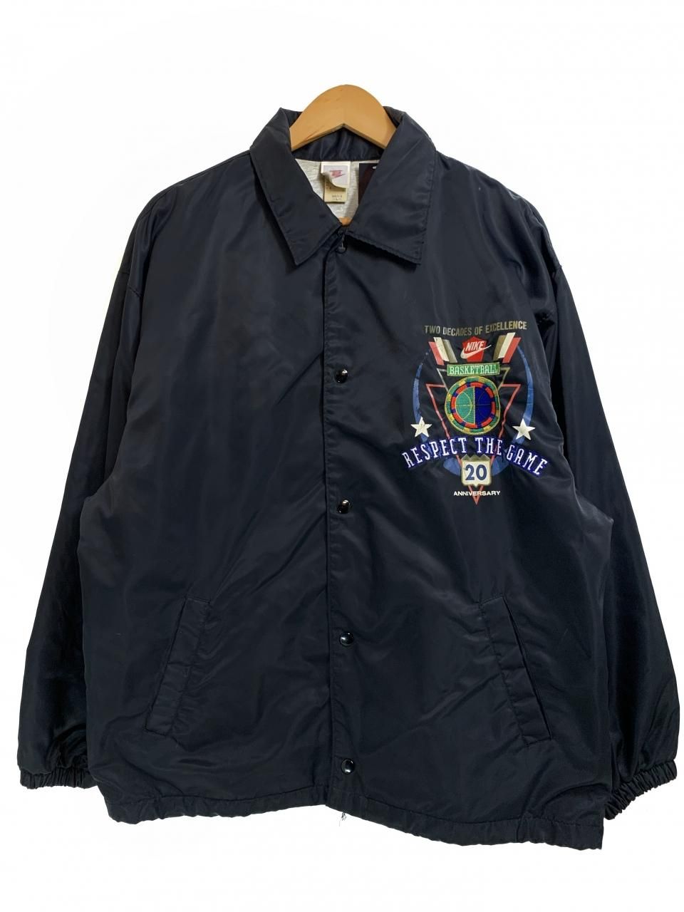 90s NIKE "RESPECT GAME" Nylon Coach Jacket 黒 L ナイキ コーチジャケット ブラック - ONLINE STORE