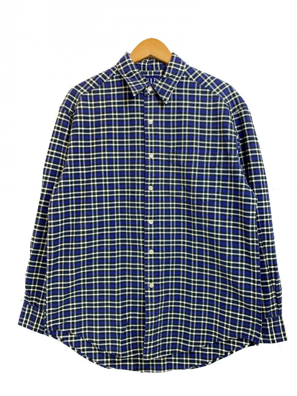 90s OLD GAP Check Cotton L/S Shirt 青 M オールドギャップ 長袖 