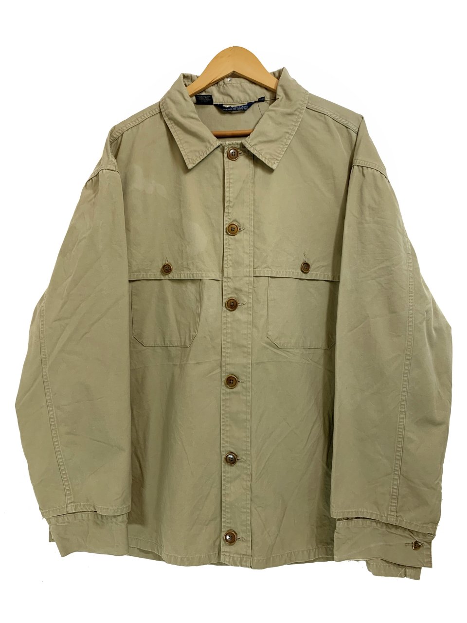 USA製 80s Polo Ralph Lauren Cotton Hunting L/S Shirt カーキ XL