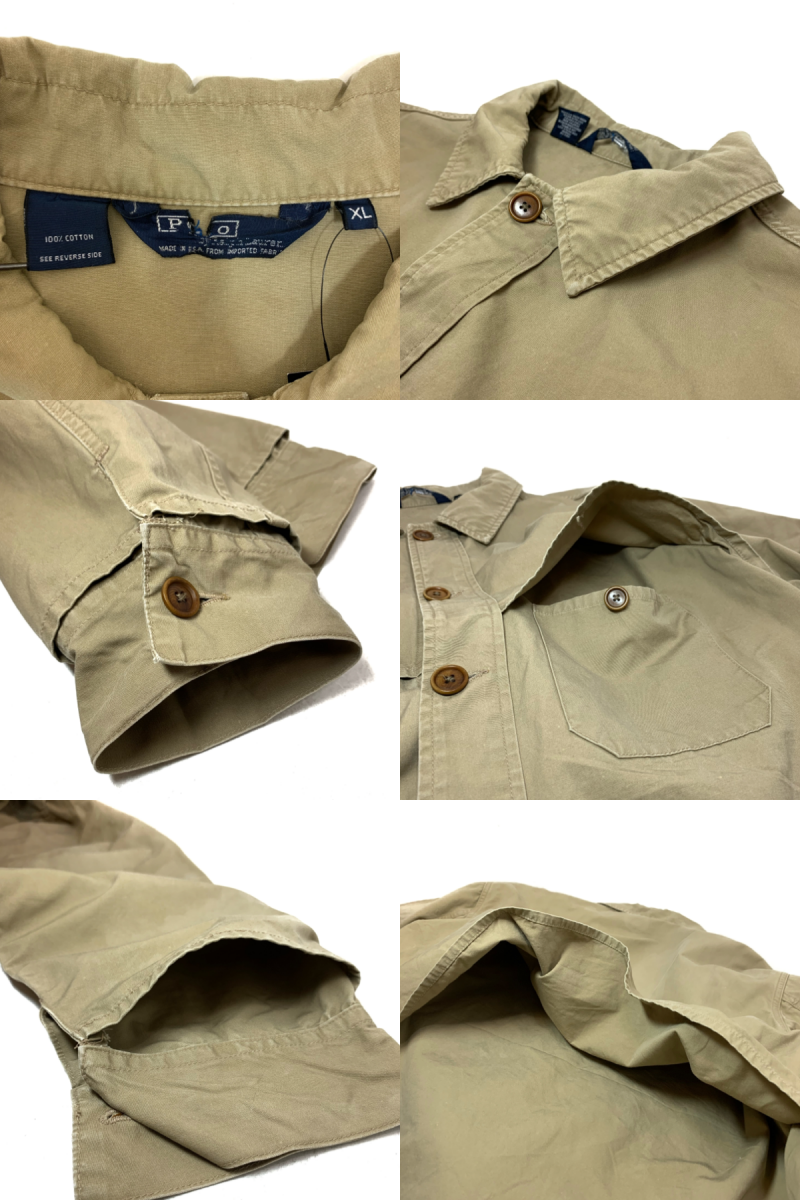 USA製 s Polo Ralph Lauren Cotton Hunting L/S Shirt カーキ XL
