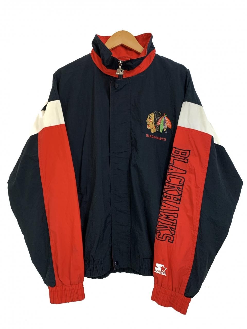 s STARTER "Chicago Blackhawks" Nylon Jacket 黒赤 L スターター