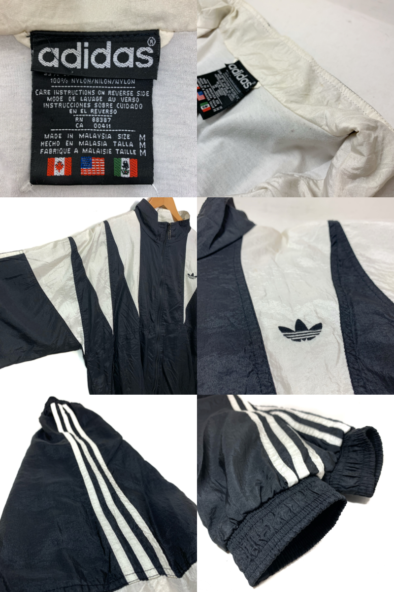 90s adidas Logo Nylon Jacket 黒白 M アディダス ナイロン