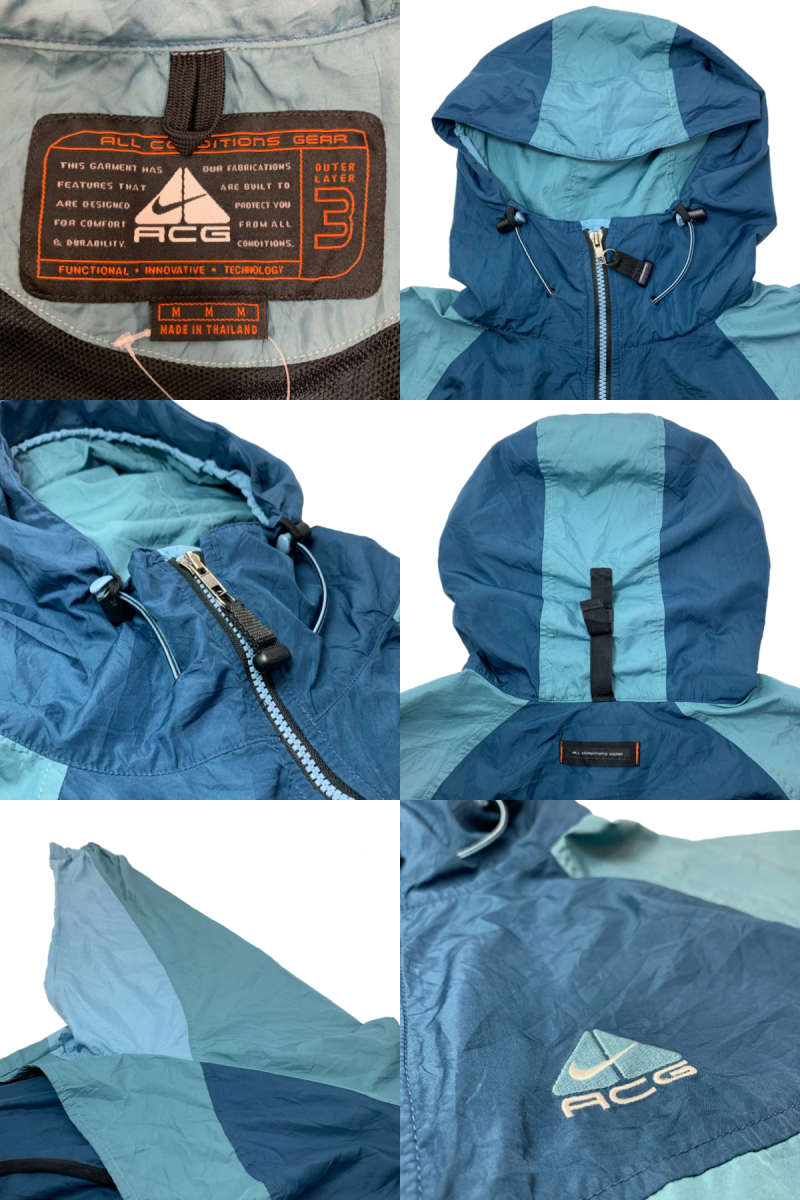 90s NIKE ACG Logo Nylon Jacket 青 M ナイキ エーシージー ナイロン