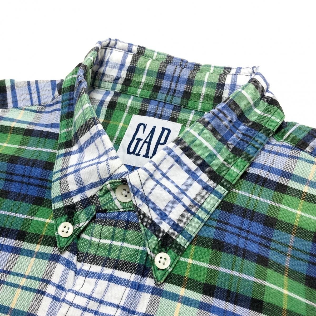 90s OLD GAP Check Cotton BD L/S Shirt 緑青白 M オールド 90s OLD GAP Check Cotton BD L/S Shirt 緑青白 M オールド
