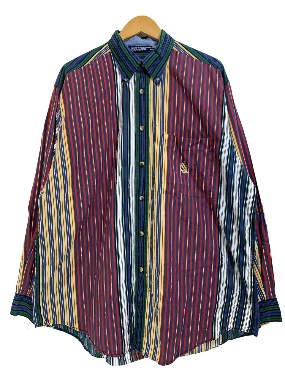 90s NAUTICA Multi Stripe Cotton BD L/S Shirt 緑赤黄 L 90s NAUTICA Multi Stripe Cotton BD L/S Shirt 緑赤黄 L
