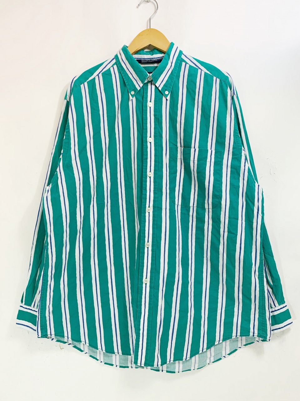 新品 S(日本Mサイズ) RELCO ストライプ BDシャツ ブルー／グリーン