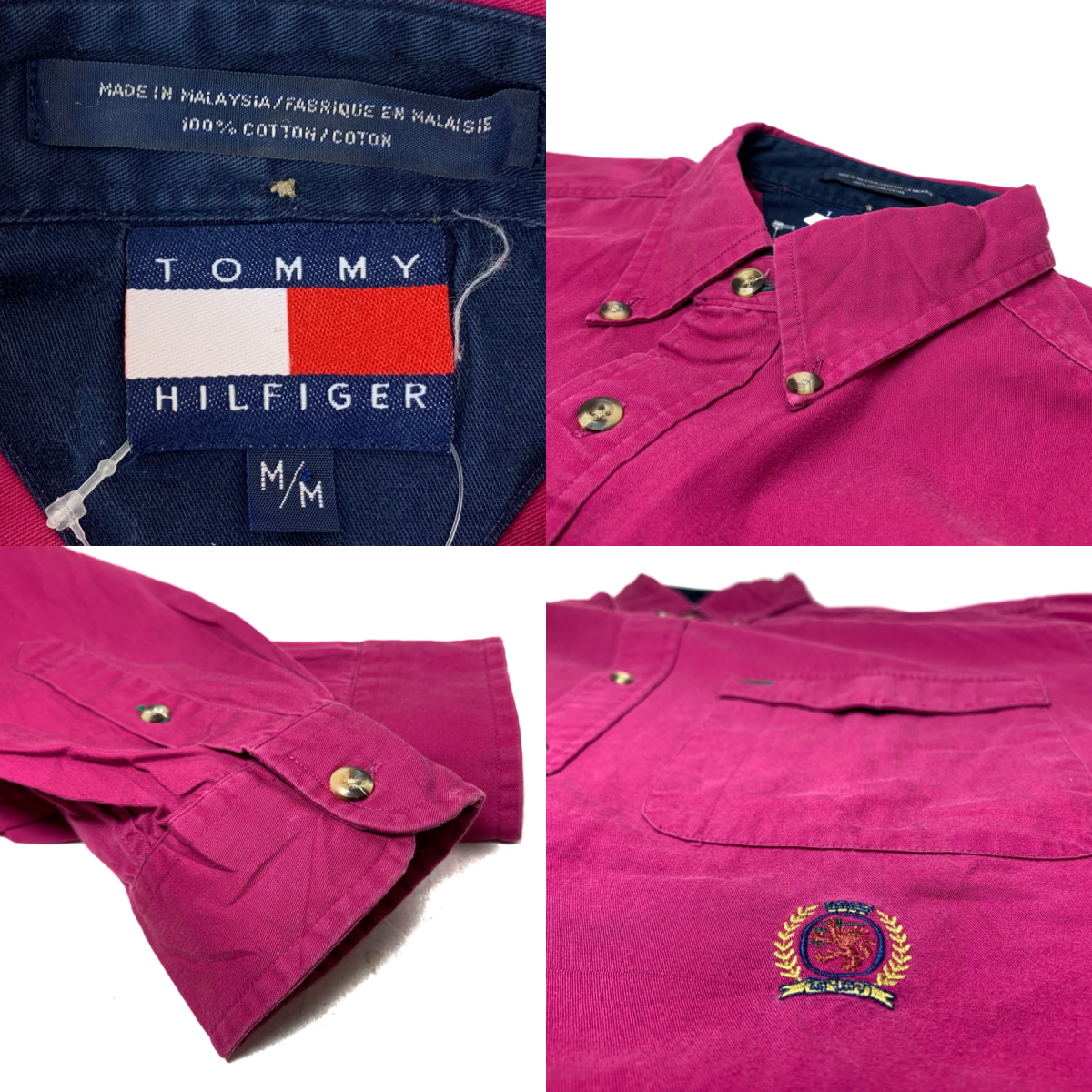 90s TOMMY HILFIGER Cotton BD L/S Shirt マゼンタピンク M トミー 