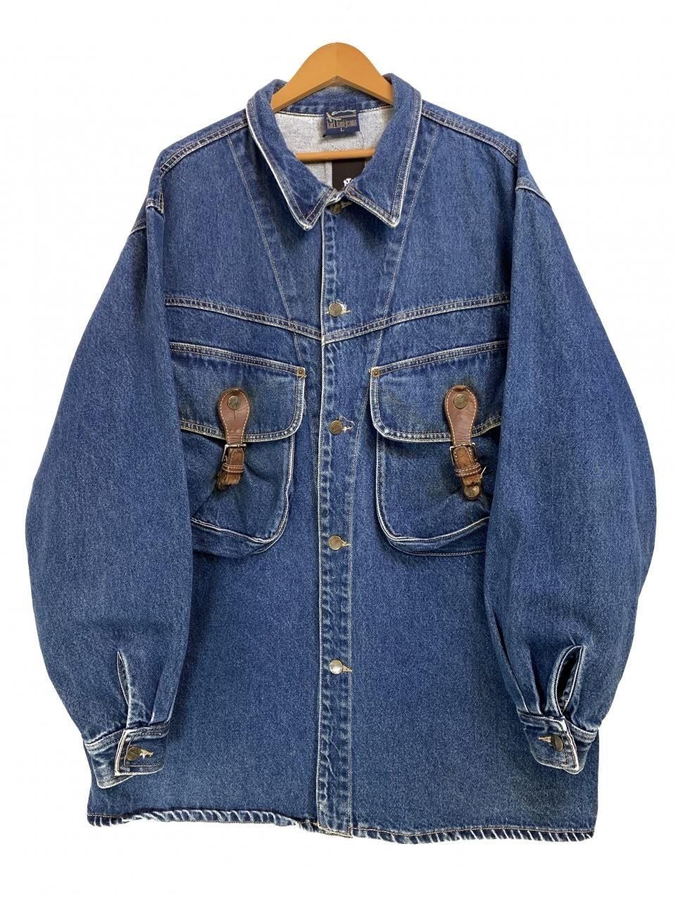 USA製 90s KARL KANI 3D Pocket Denim Shirt 青 L カールカナイ デニム 