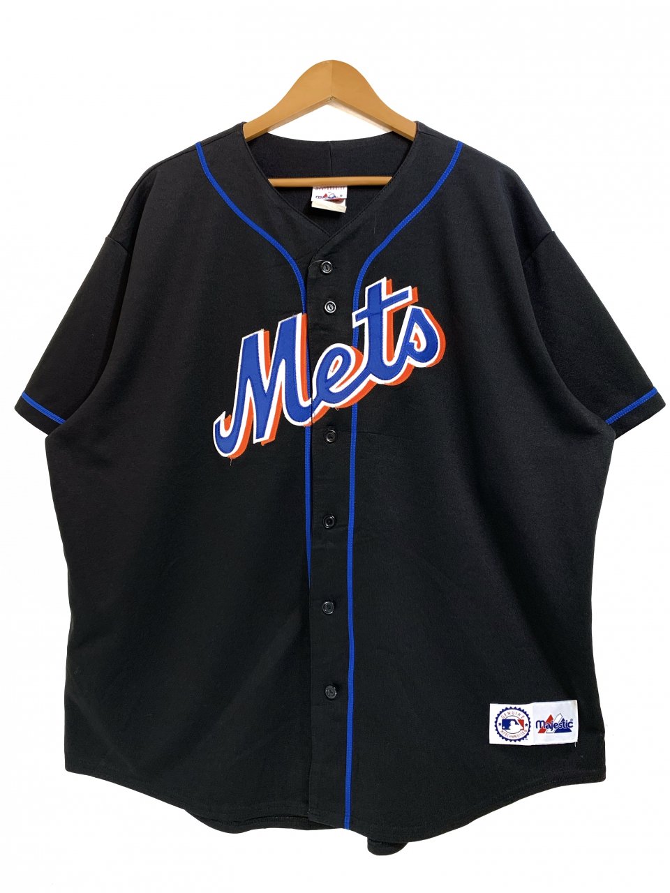 USA製 90s Majestic "NY METS" Baseball Shirt 黒 XL マジェスティック MLB ニューヨークメッツ