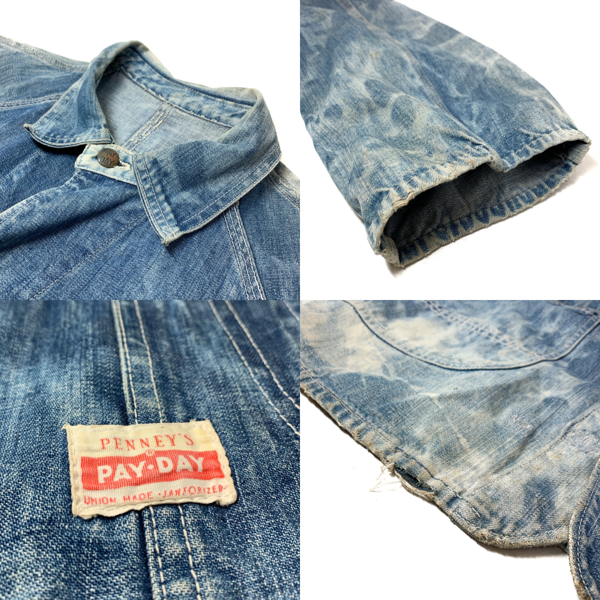 50s PAY DAY Bleached Denim Coverall 薄青 XL相当 ペイデイ 50s PAY DAY Bleached Denim Coverall 薄青 XL相当 ペイデイ