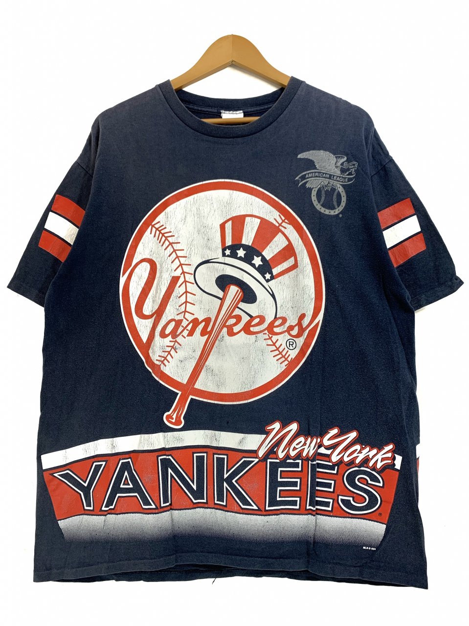 USA製 94年 NEWYORK YANKEES Logo S/S Tee 紺 L 90s ニューヨークヤンキース 半袖 Tシャツ ロゴ プリント  SALEM セーレム ネイビー - NEWJOKE ONLINE STORE