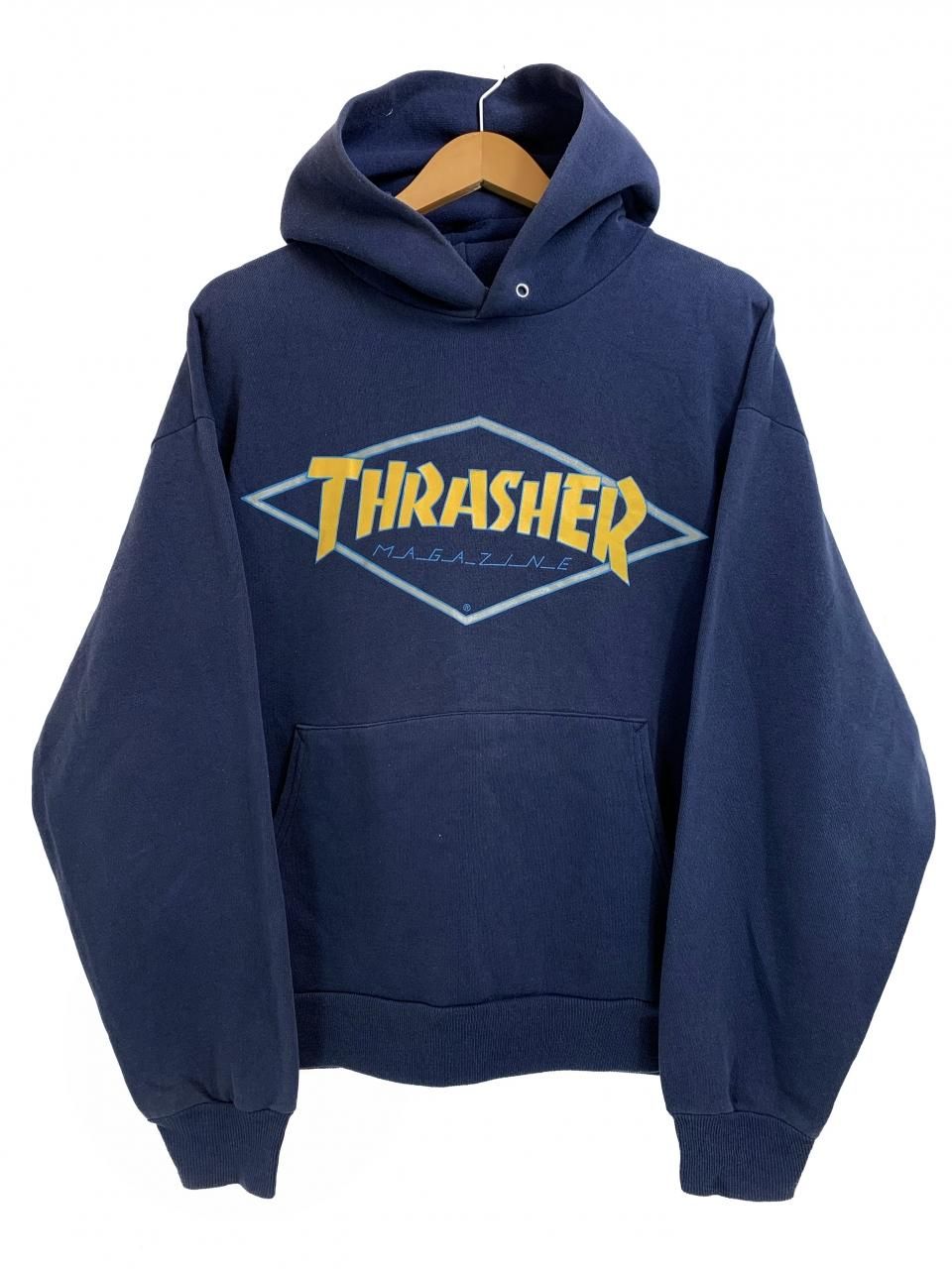 90s THRASHER Diamond Logo Sweat Hoodie 紺 L スラッシャー ダイヤモンドロゴ パーカー スウェット ネイビー  HANES OLD SKATE オールドスケート - NEWJOKE ONLINE STORE