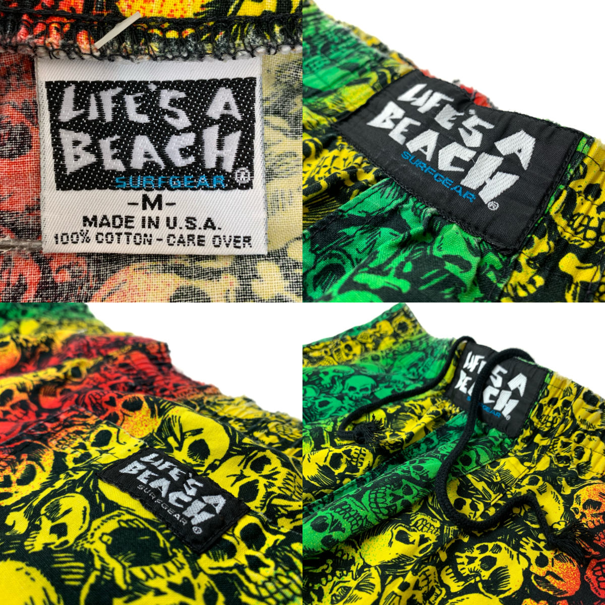 USA製 80s LIFE'S A BEACH Skull Pattern Cotton Easy Pants ラスタ 