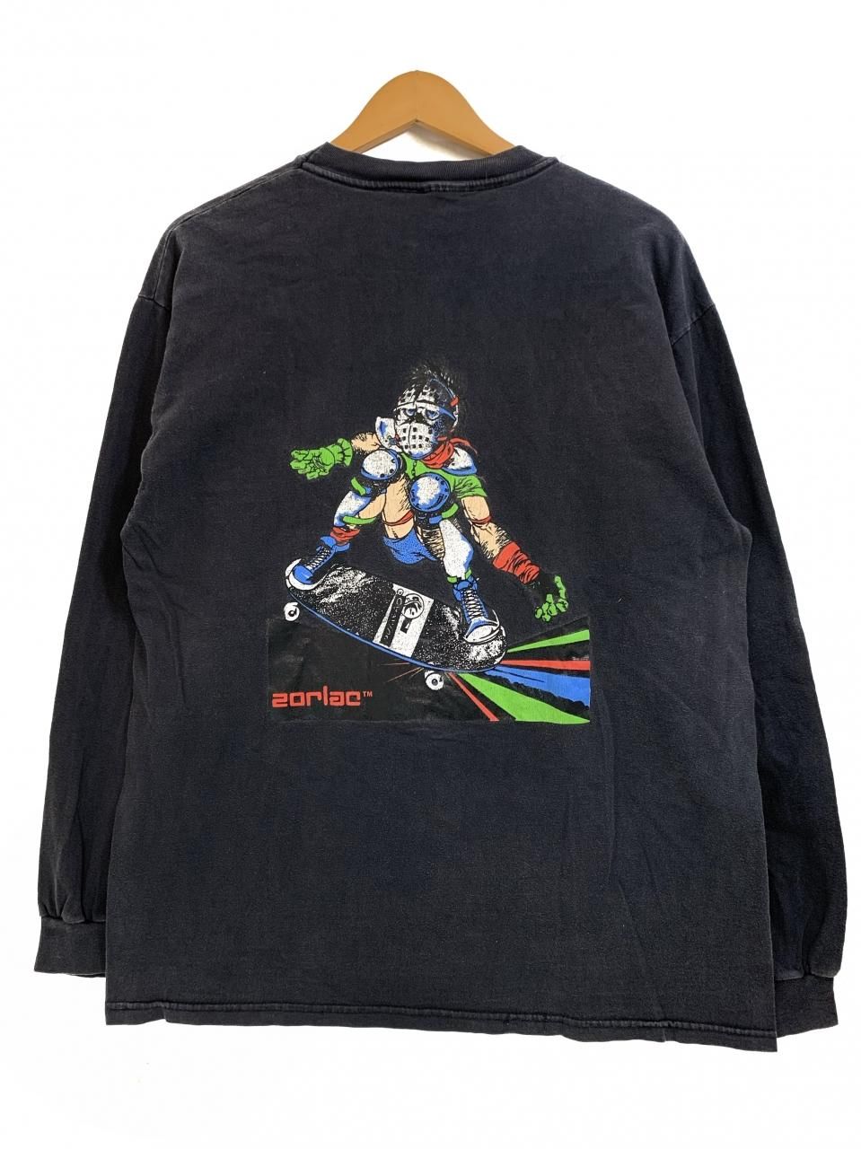 90s ZORLAC Logo Print L/S Tee 黒 L ゾーラック 長袖 Tシャツ ロンT 