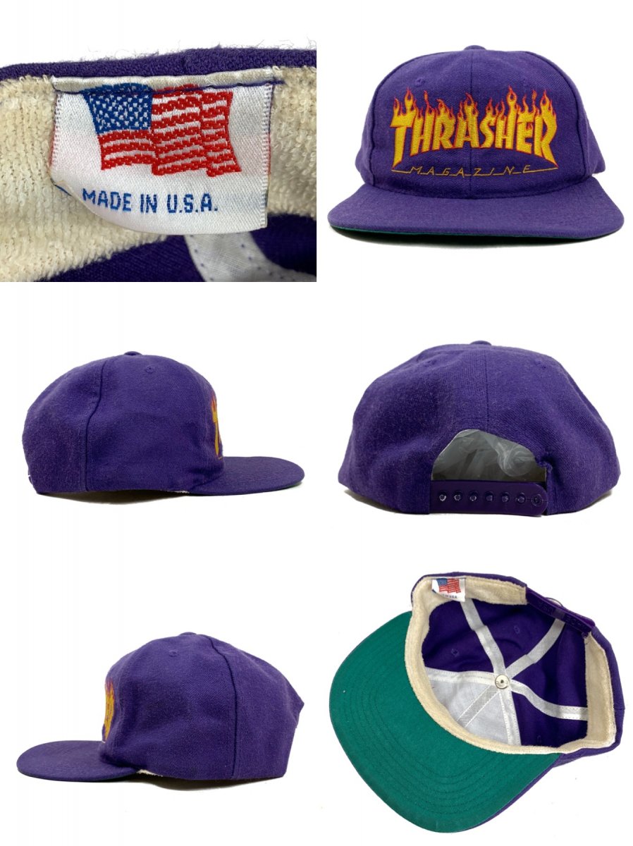USA製 80s～90s THRASHER Flame Logo 6 Panel Cap 紫 スラッシャー 