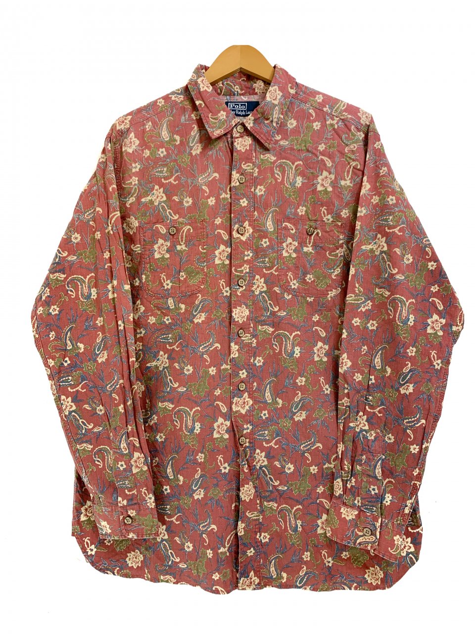 Polo Ralph Lauren Flower Pattern Cotton L/S Work Shirt 赤 XL ポロ