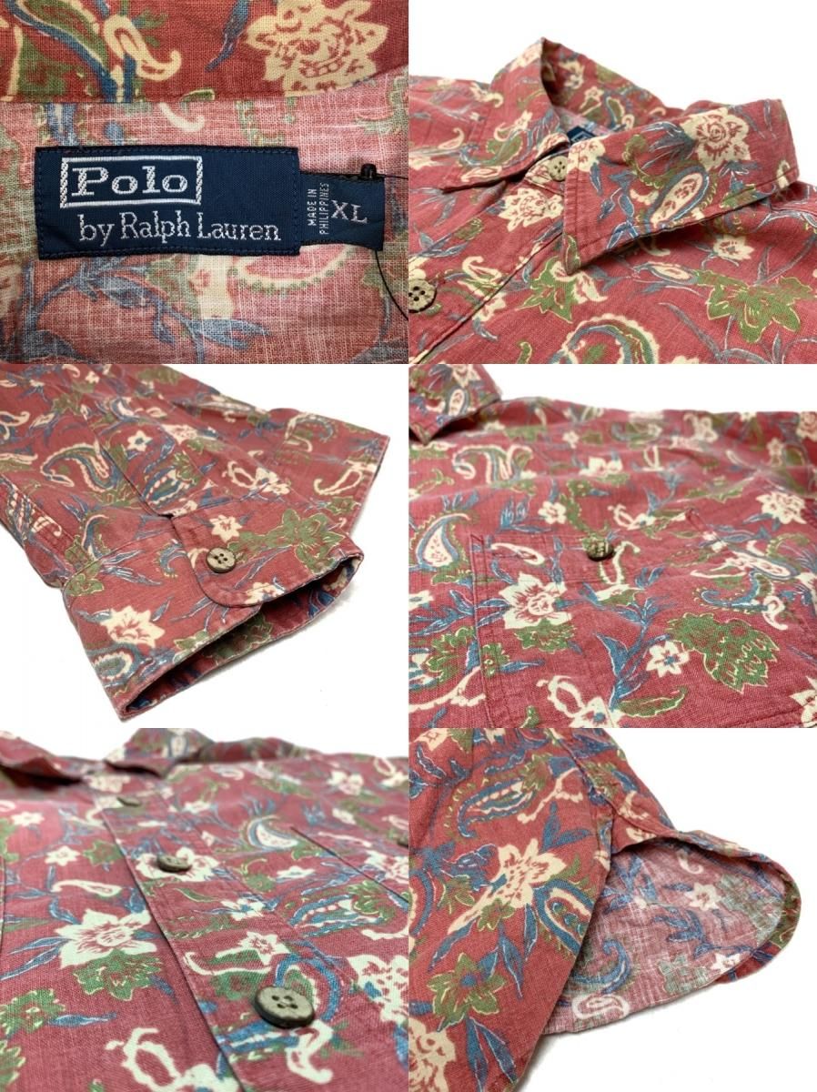 Polo Ralph Lauren Flower Pattern Cotton L/S Work Shirt 赤 XL Polo Ralph Lauren Flower Pattern Cotton L/S Work Shirt 赤 XL