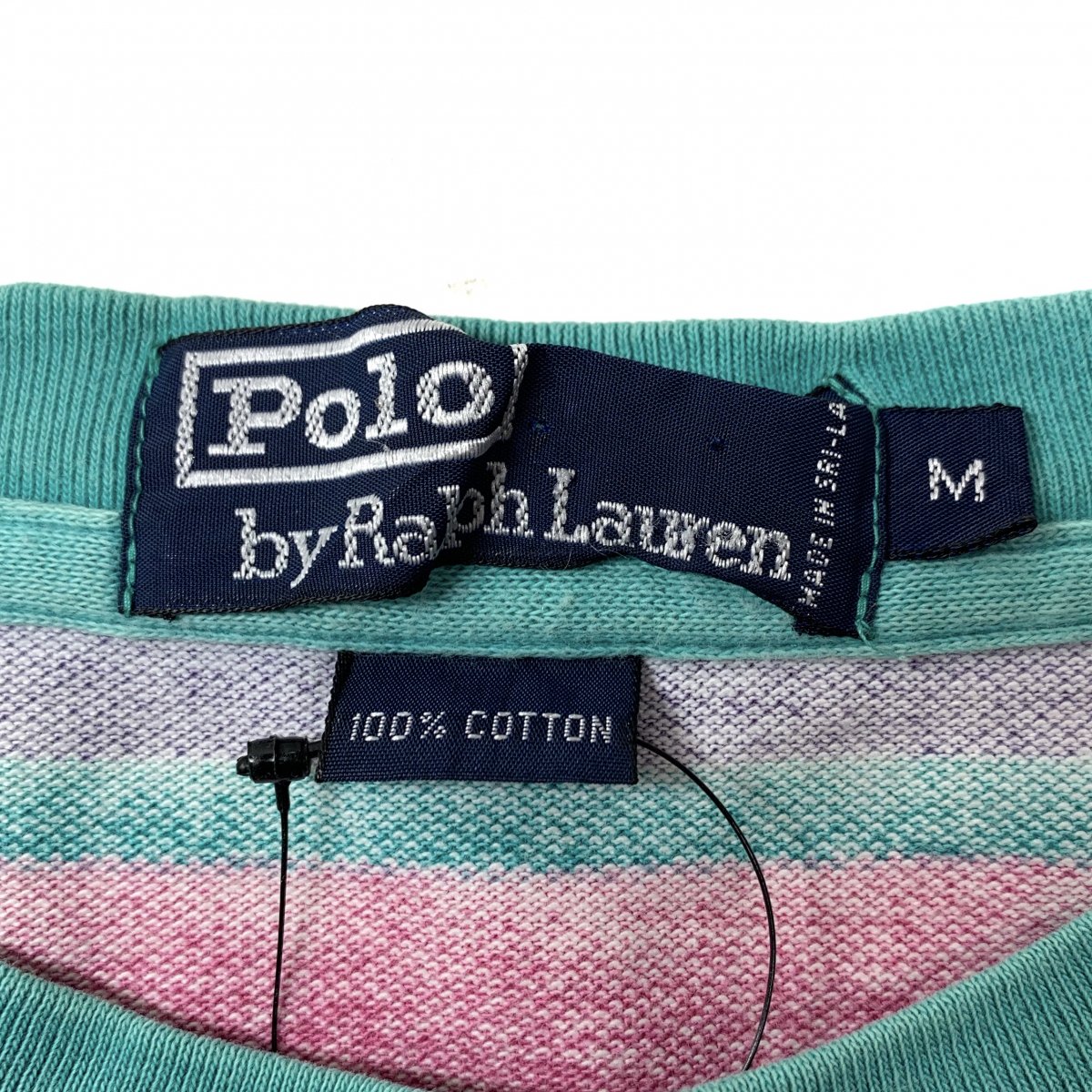 90s Polo Ralph Lauren Multi Border Cotton Pique S/S Tee マルチ