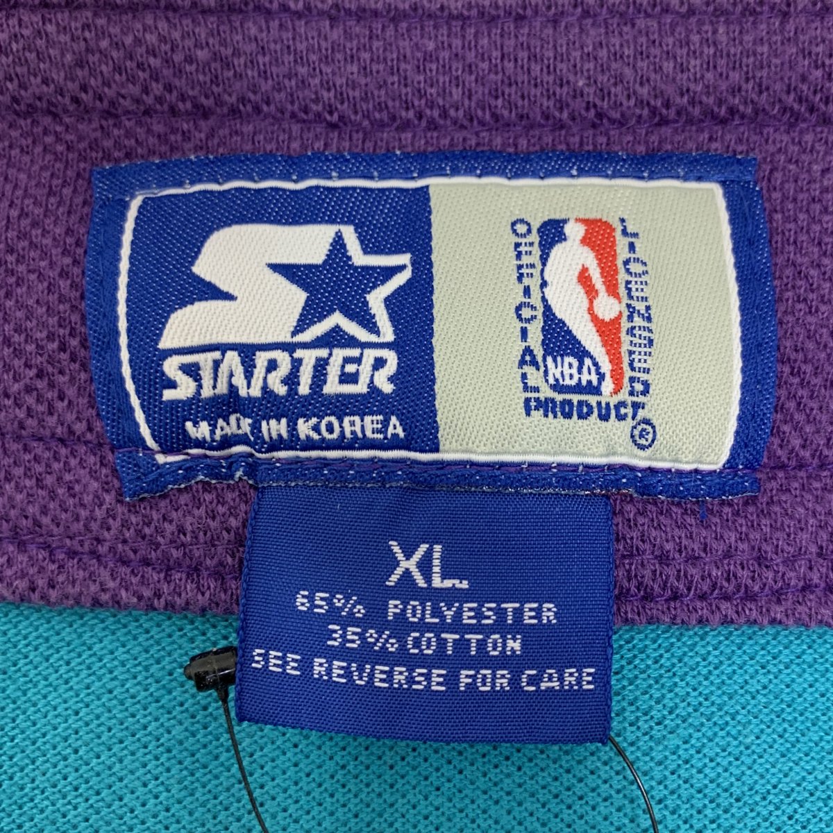 90s STARTER "CHARLOTTE HORNETS" Baseball Shirt 青紫 XL スターター