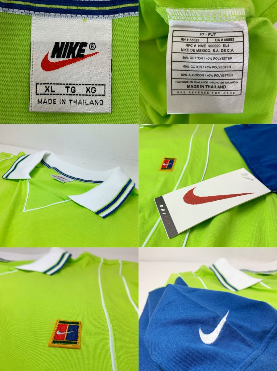 Deadstock 90s NIKE Tennis Logo S/S Polo Shirt 黄緑青 XL デッド