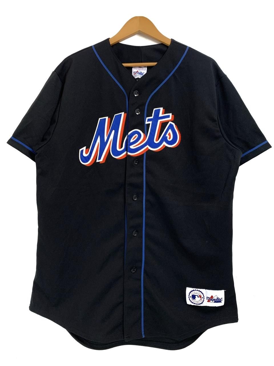 90s Majestic Ny Mets Baseball Shirt 黒 L マジェスティック Mlb ニューヨークメッツ ベースボールシャツ ユニフォーム ロゴ 刺繍 ブラック Newjoke Online Store