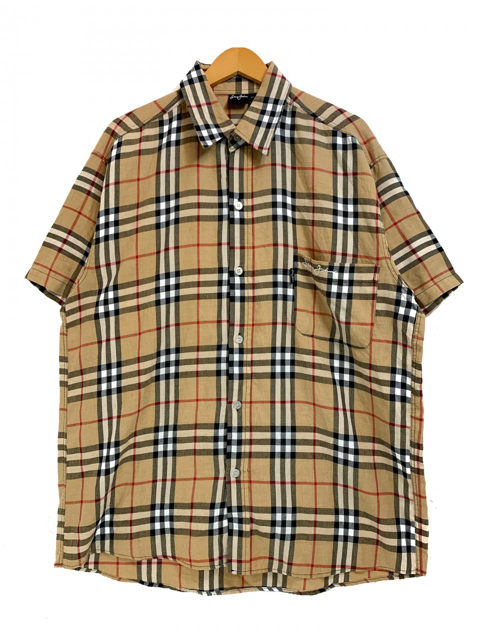 00s SEAN JOHN Cotton Check S/S Shirt ベージュ XL ショーンジョン 