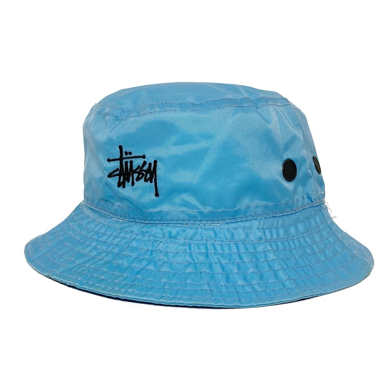 00s STUSSY Logo Nylon Bucket Hat 水色 ステューシー バケットハット