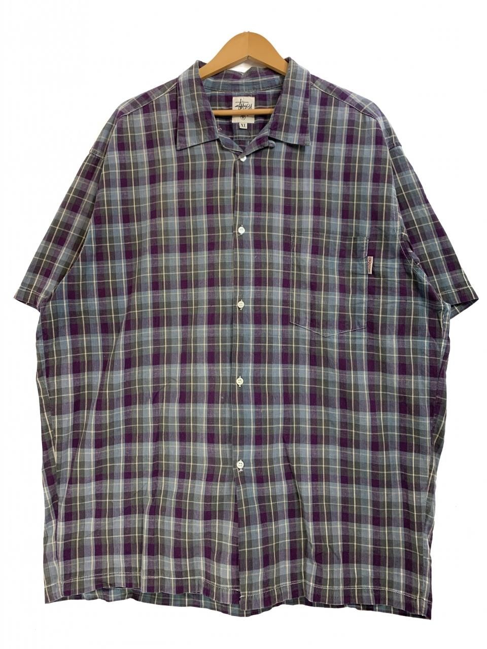 希少 90s すご 紺タグ old stussy オンブレ 半袖チェックシャツ