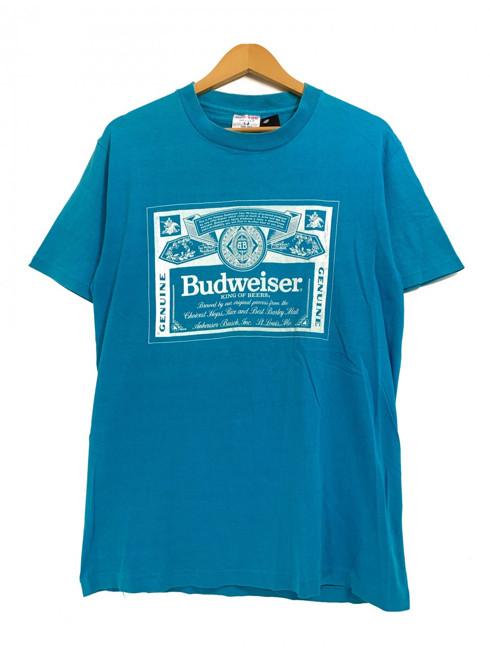 USA製 90s Budweiser Logo S/S Tee 水色 M バドワイザー 半袖 Tシャツ
