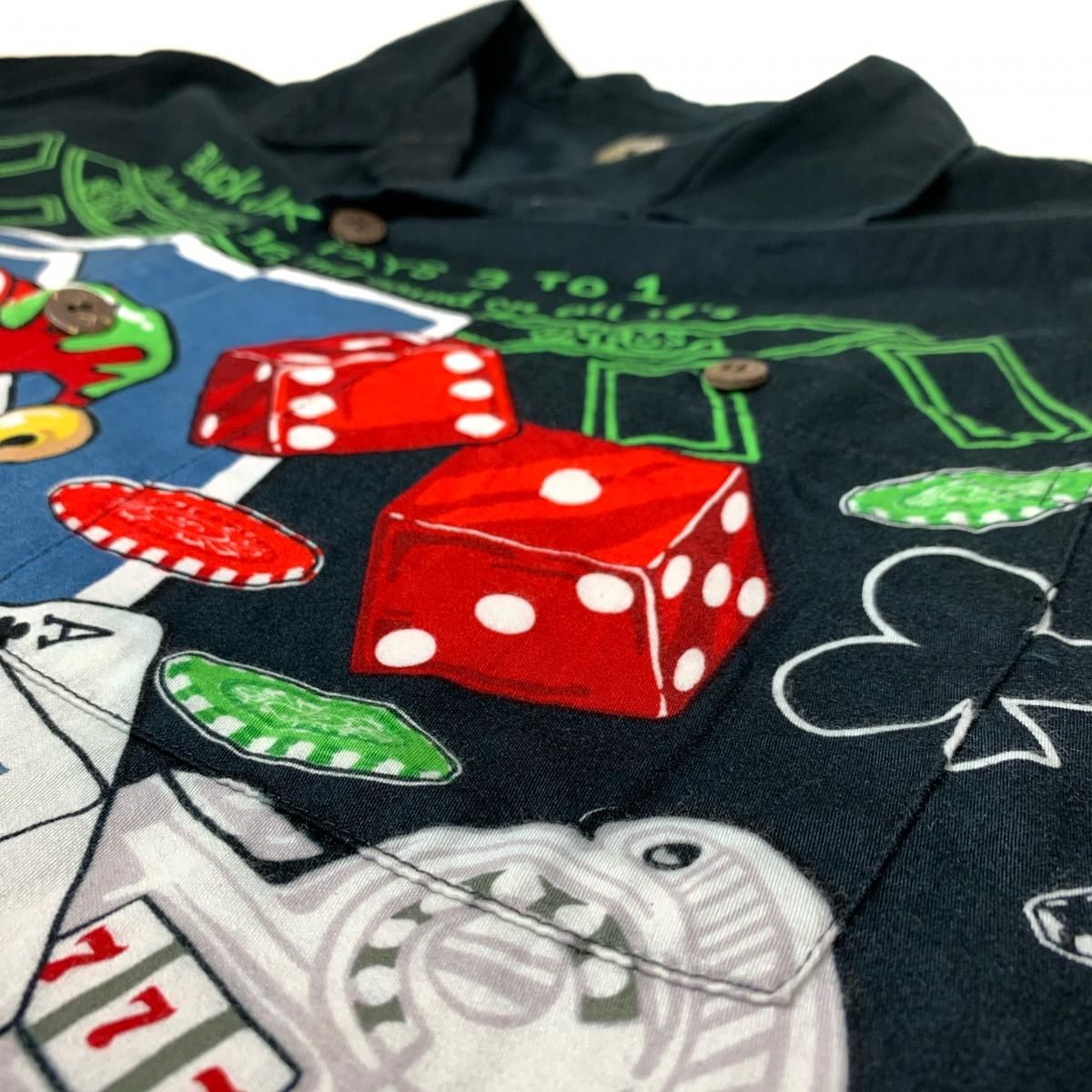 刺繍 カジノ トランプ レーヨン×ポリエステル 黒 開襟 2XL相当 半袖シャツ 刺繍 カジノ トランプ レーヨン×ポリエステル 開襟 黒 2XL相当