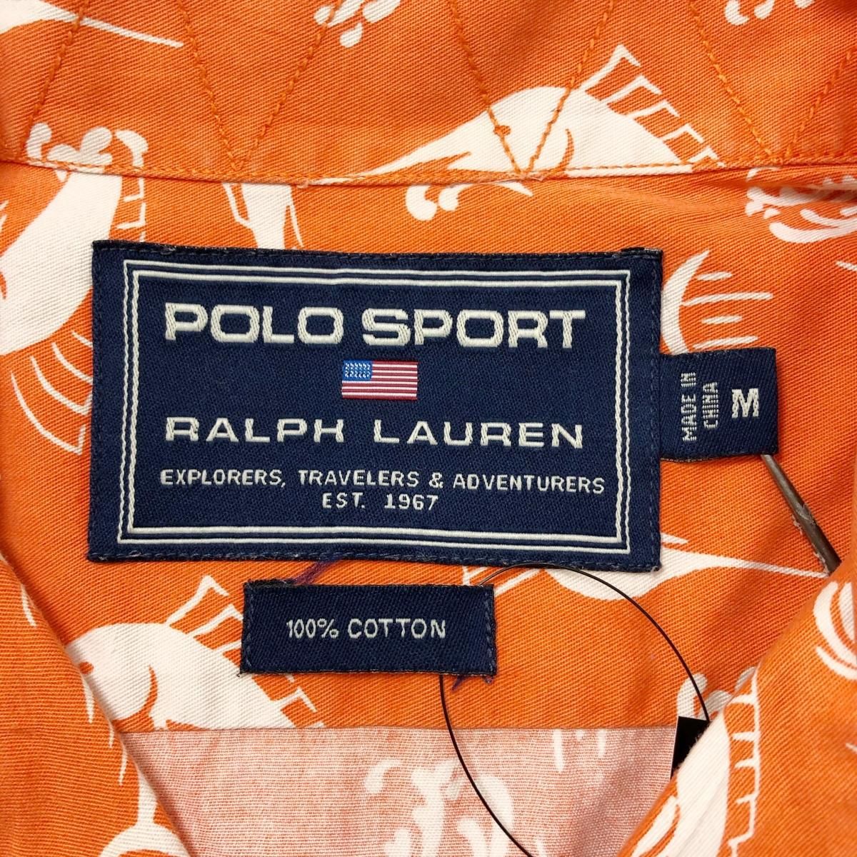 90s POLO SPORT Cotton Aloha Shirt オレンジ M ポロスポーツ