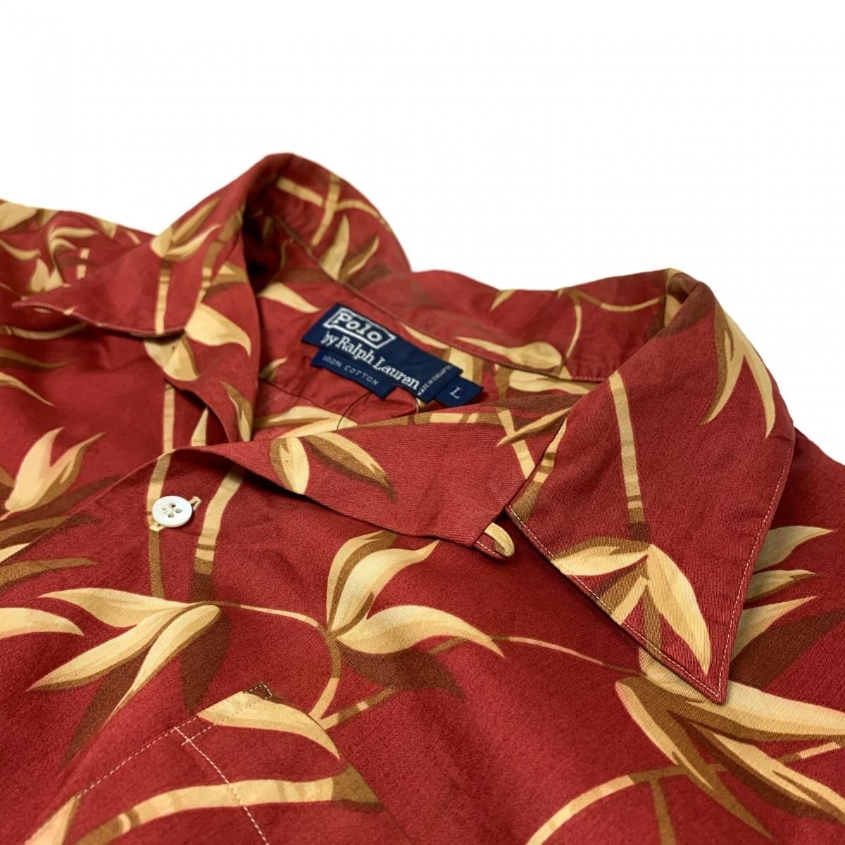 90s Polo Ralph Lauren Cotton Aloha Shirt エンジ L ポロラルフ