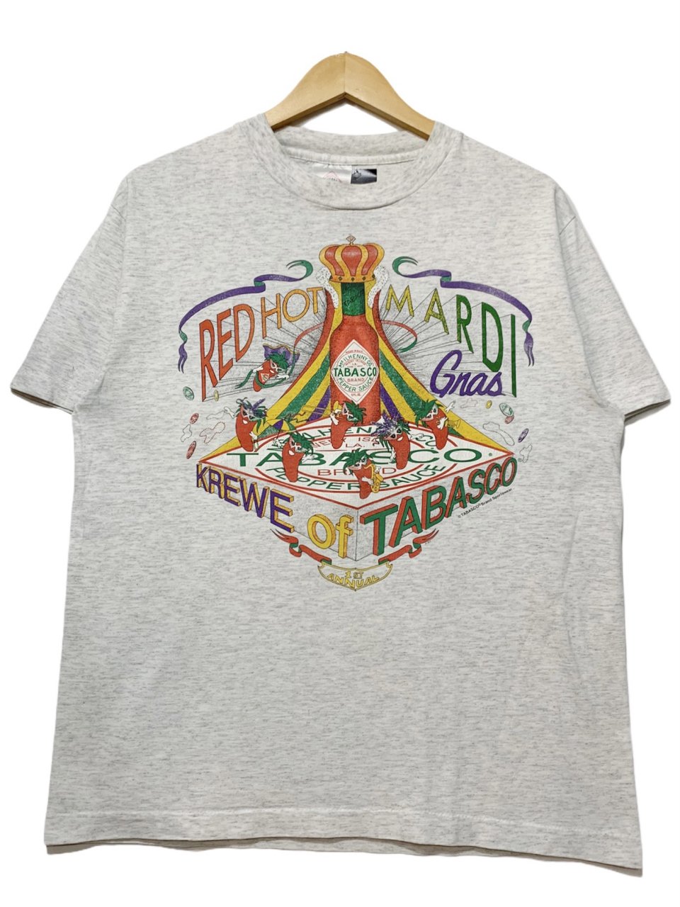 USA製 90s TABASCO Print S/S Tee 灰 L タバスコ 半袖 Tシャツ ロゴ 