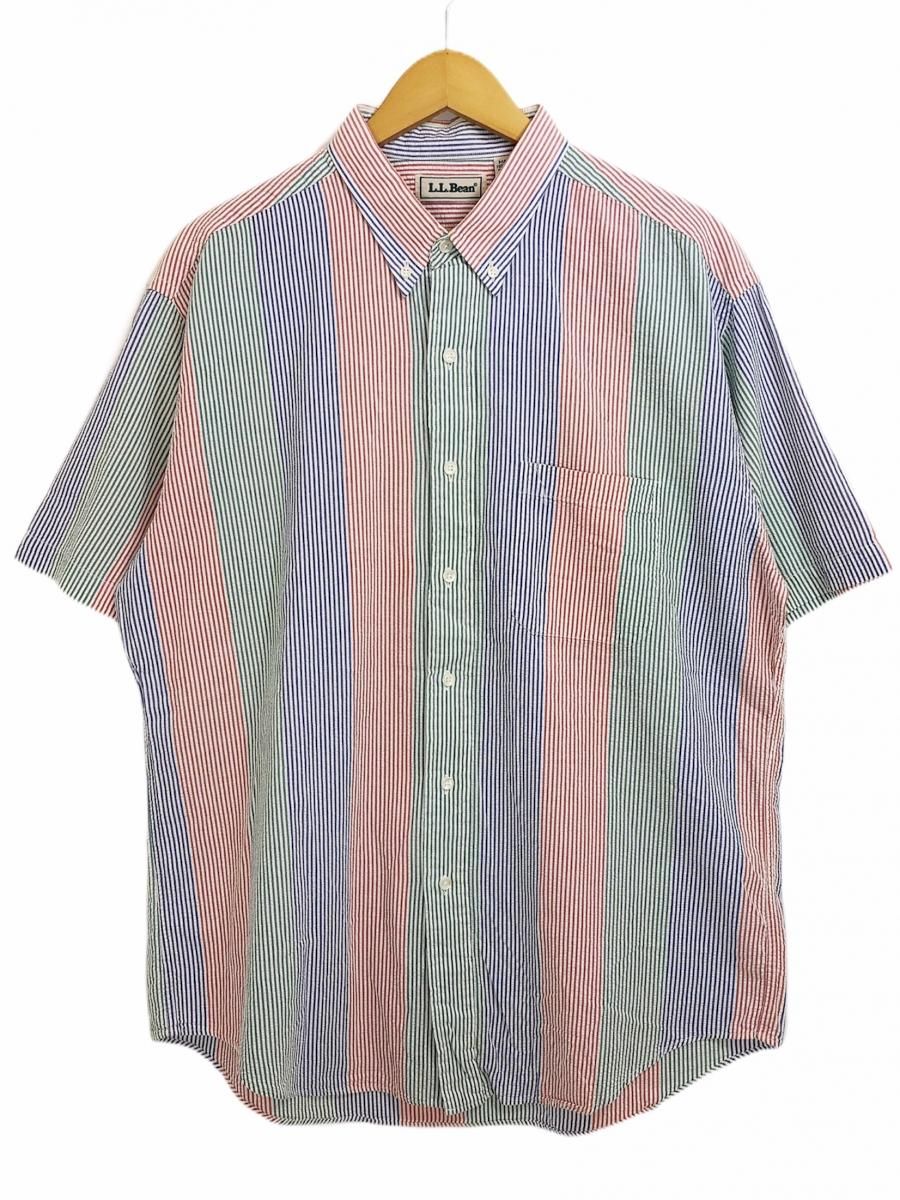 90s L.L.Bean Seersucker Multi Stripe BD S/S Shirt マルチカラー L エルエルビーン 半袖 シャツ  シアサッカー マルチストライプ ボタンダウン - NEWJOKE ONLINE STORE